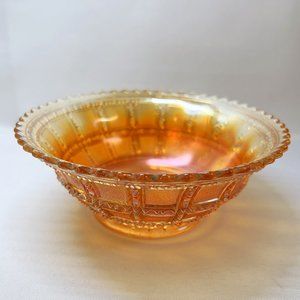 Imperial Glass Beaded Block Bowl Marigold Iridescent Carnival Glass